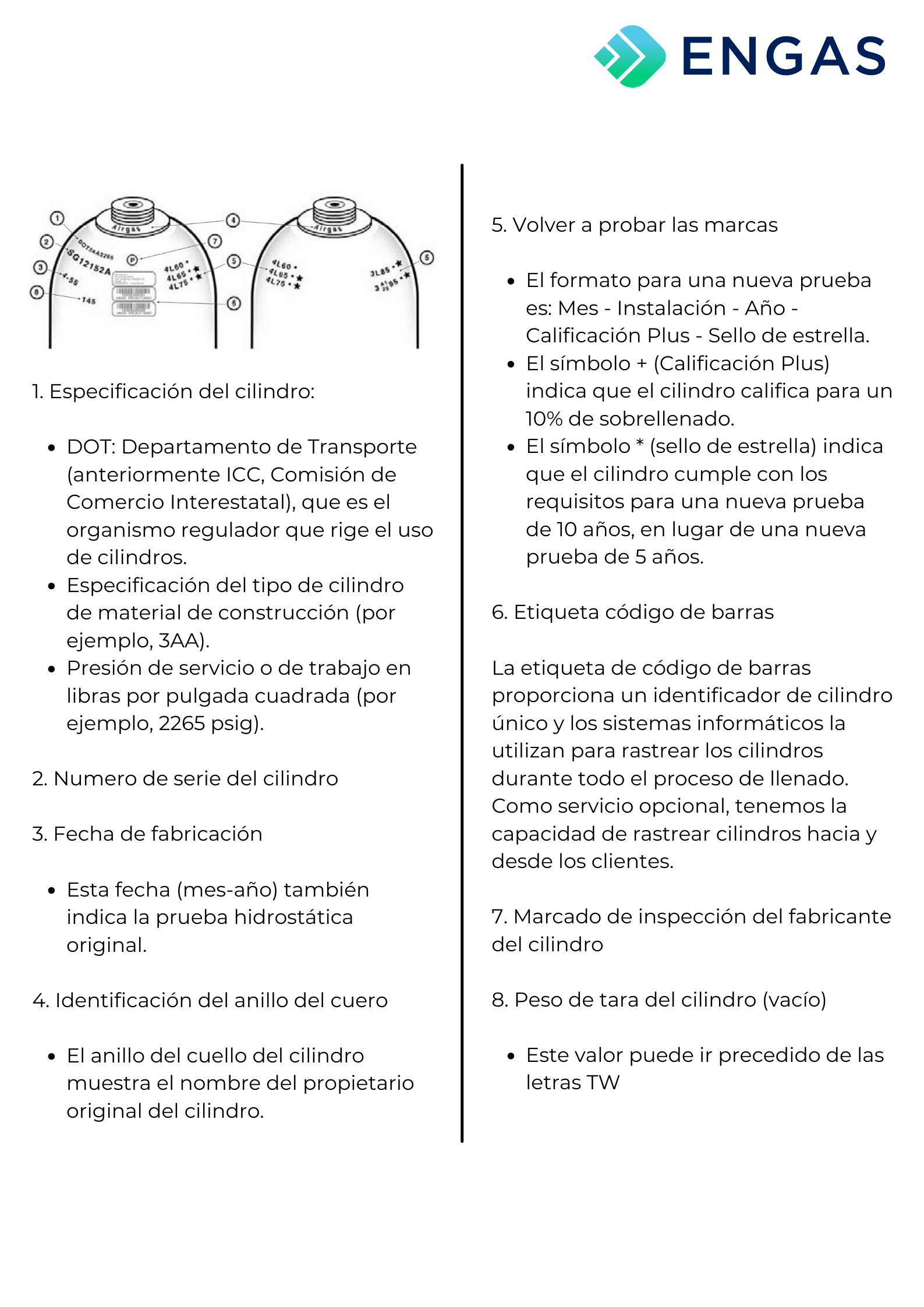 Especificación numérica cilindro gas